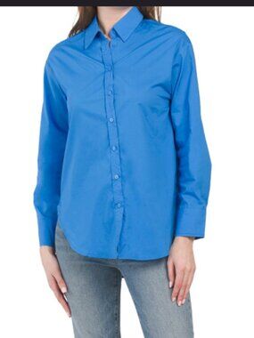 NWOT On Twelfth Women's Button up cotton Blue Shirt